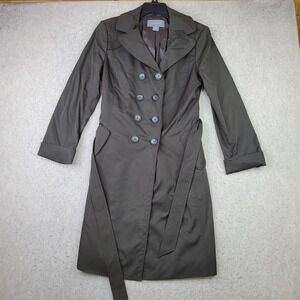 Vintage Women Olive Green Trench Coat Belted Double Breasted Medium
